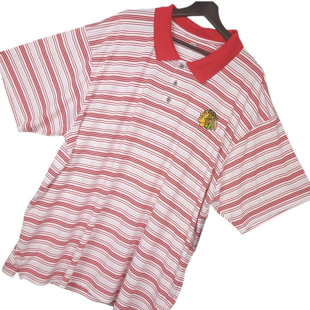 Chicago Blackhawks NHL Striped Polo Shirt 3XL Short Sleeve Hockey Red White NWT